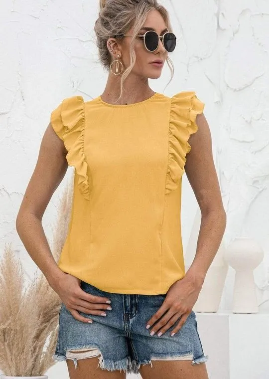 Ruffle Sleeveless Tied Back Blouse