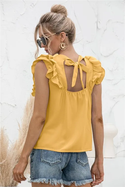 Ruffle Sleeveless Tied Back Blouse