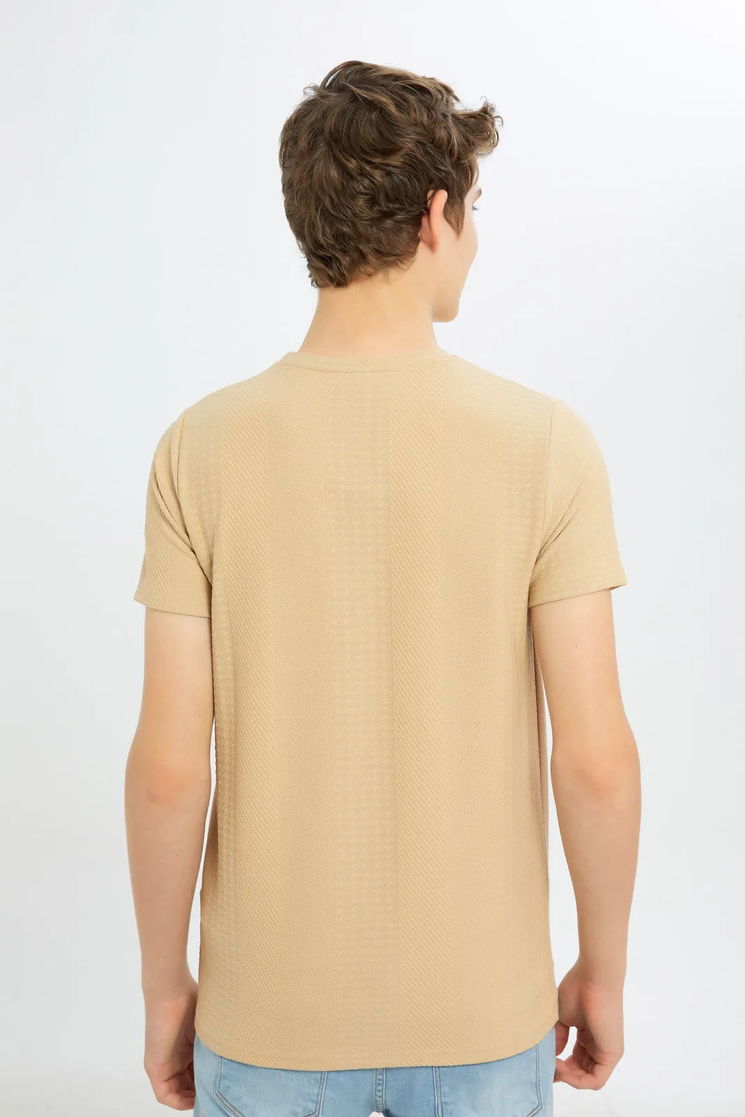 Senior Boys Beige Textured T-Shirt