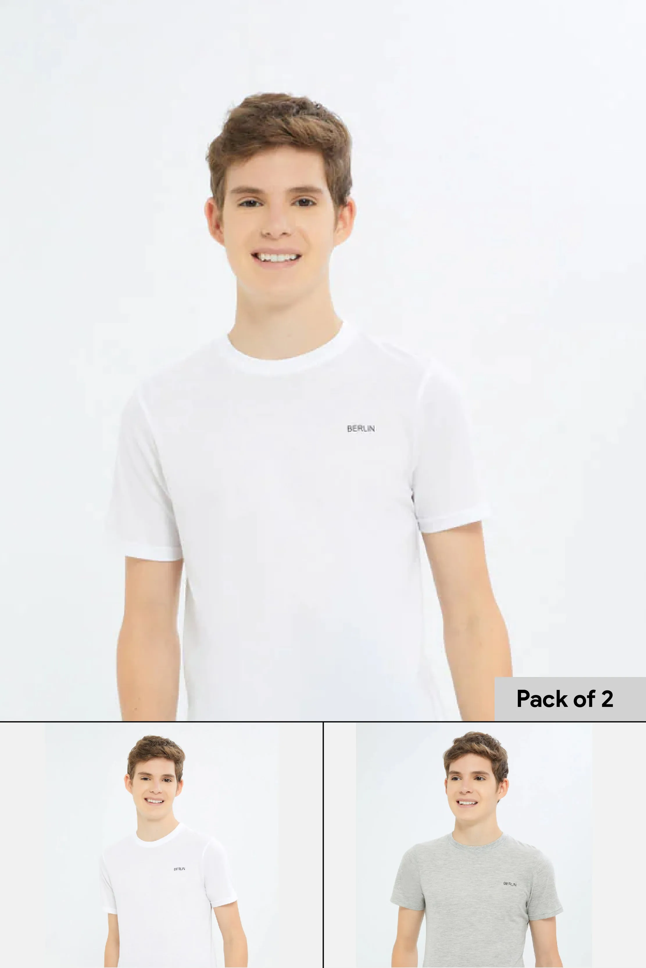 Senior Boys White And Grey T-Shirt Set (Pack Of 2)