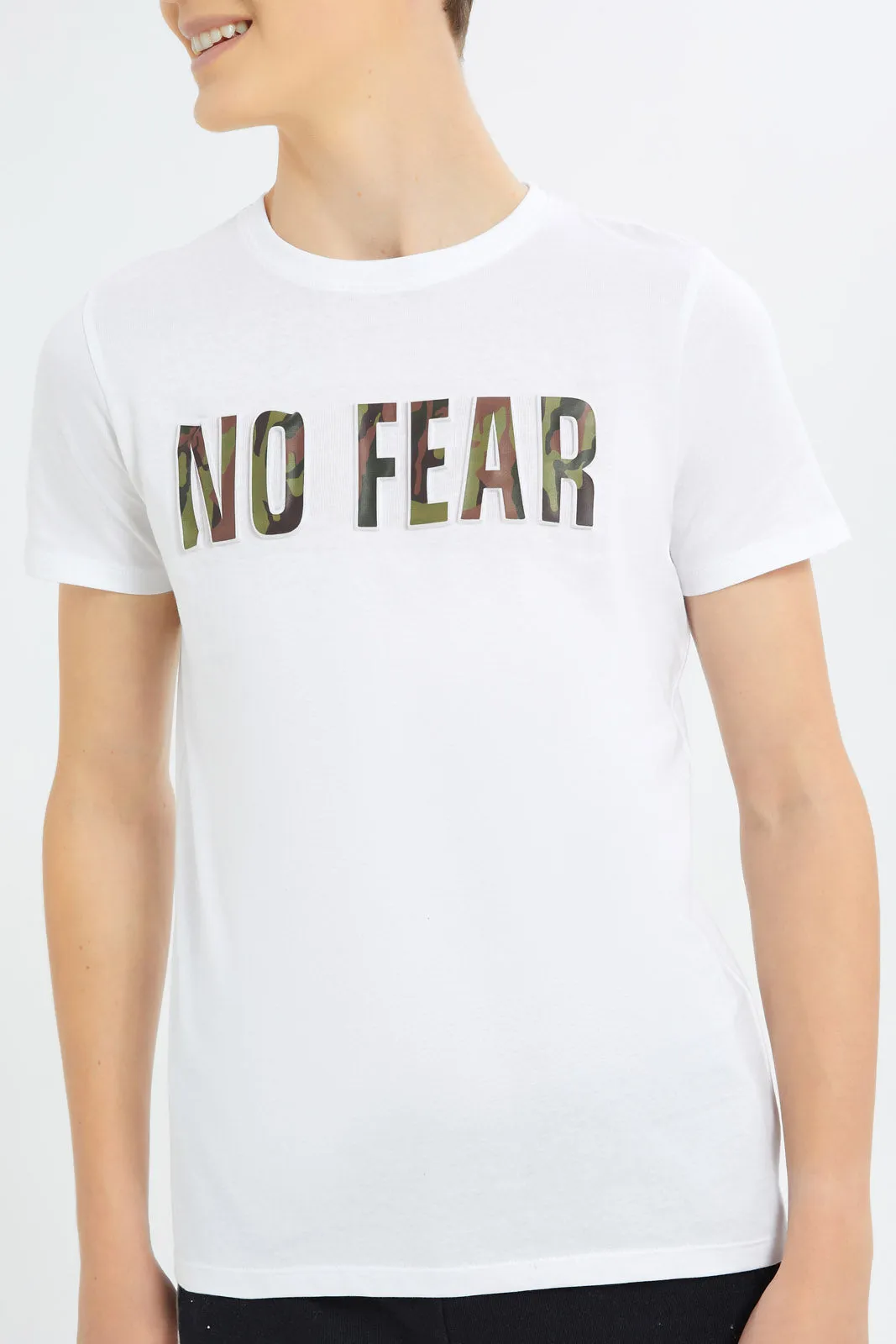 Senior Boys White No Fear Embossed T-Shirt