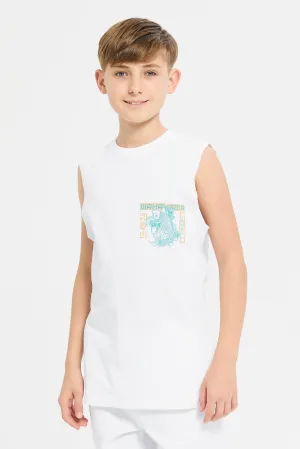 Senior Boys White Wakayama Sleeveless T-Shirt