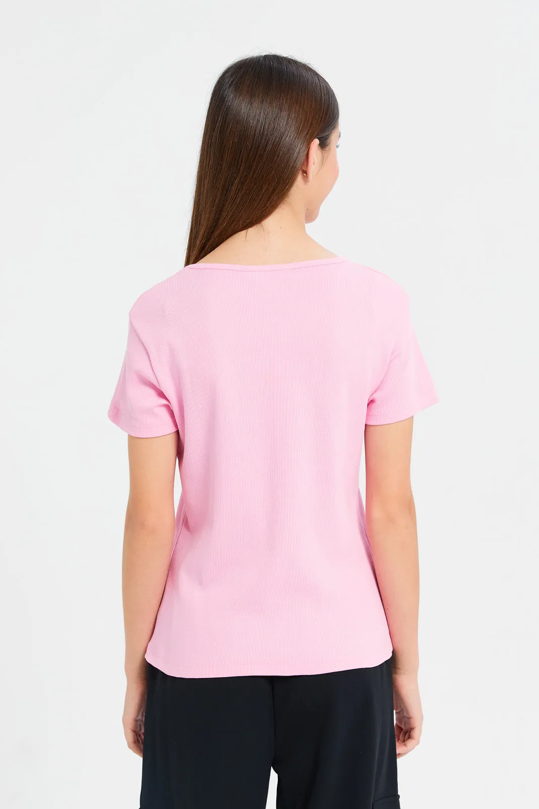 Senior Girls Pink Rib Top With Pearls