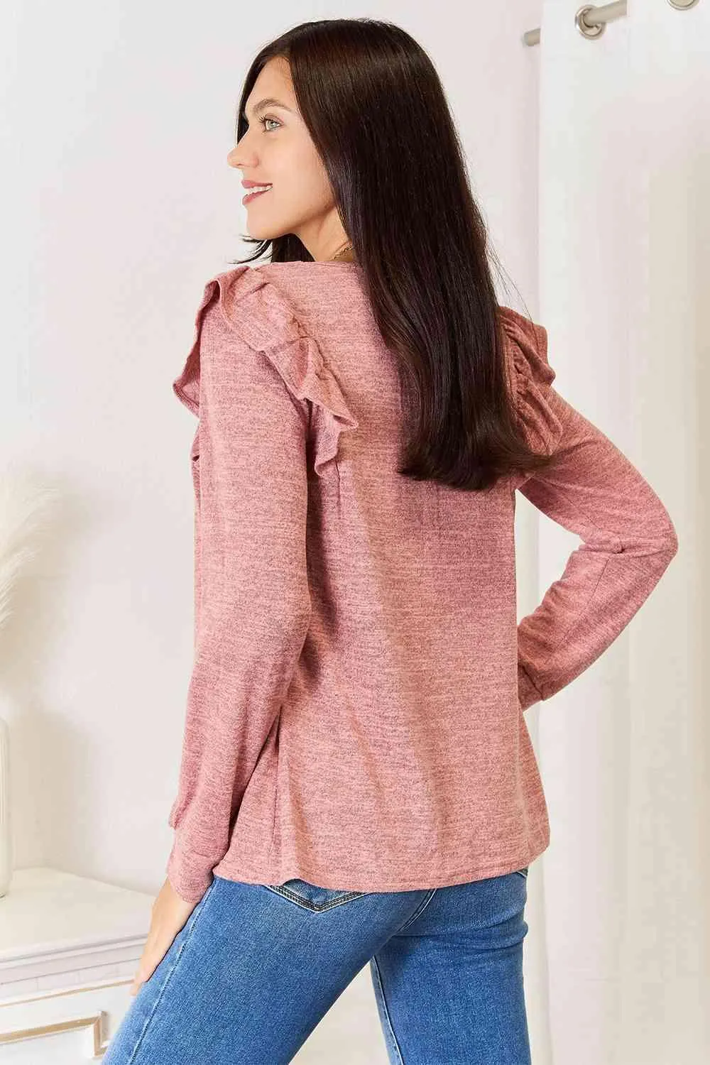 Square Neck Ruffle Shoulder T-Shirt