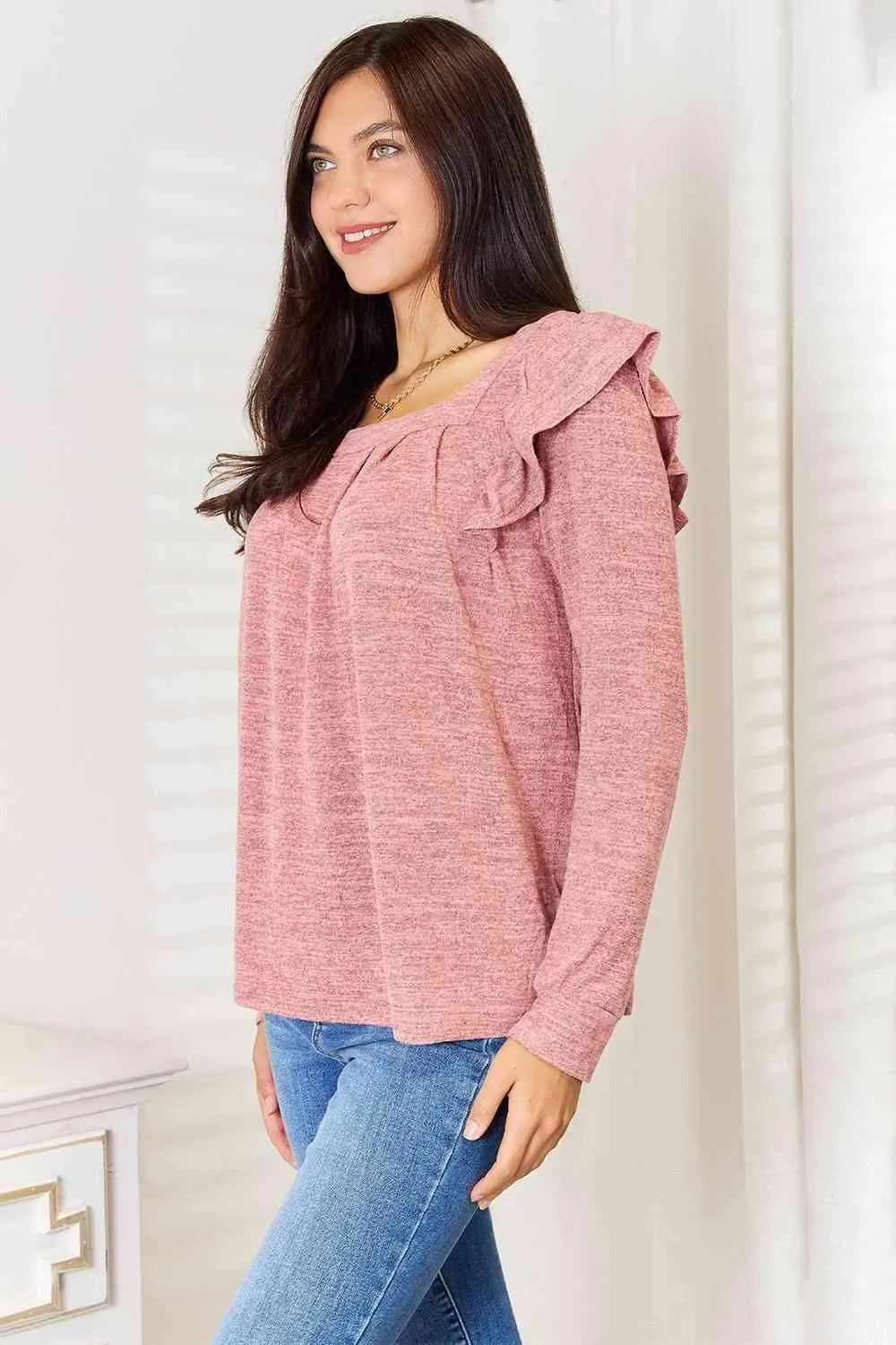 Square Neck Ruffle Shoulder T-Shirt