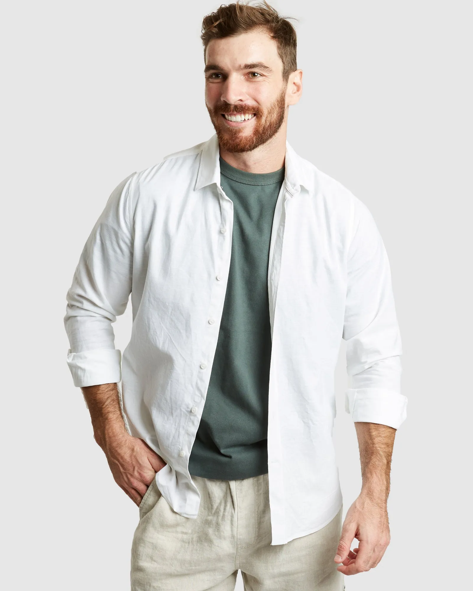 Tulum-Casual White Linen Shirt Long Sleeve