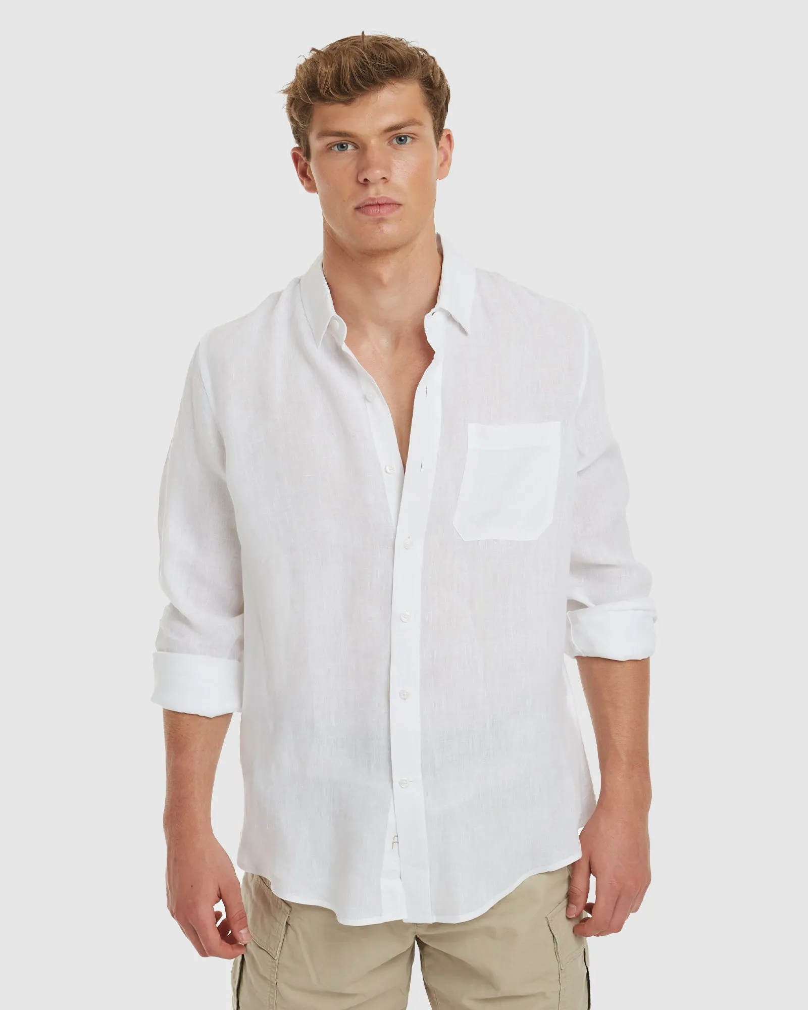 Tulum-Casual White Linen Shirt Long Sleeve