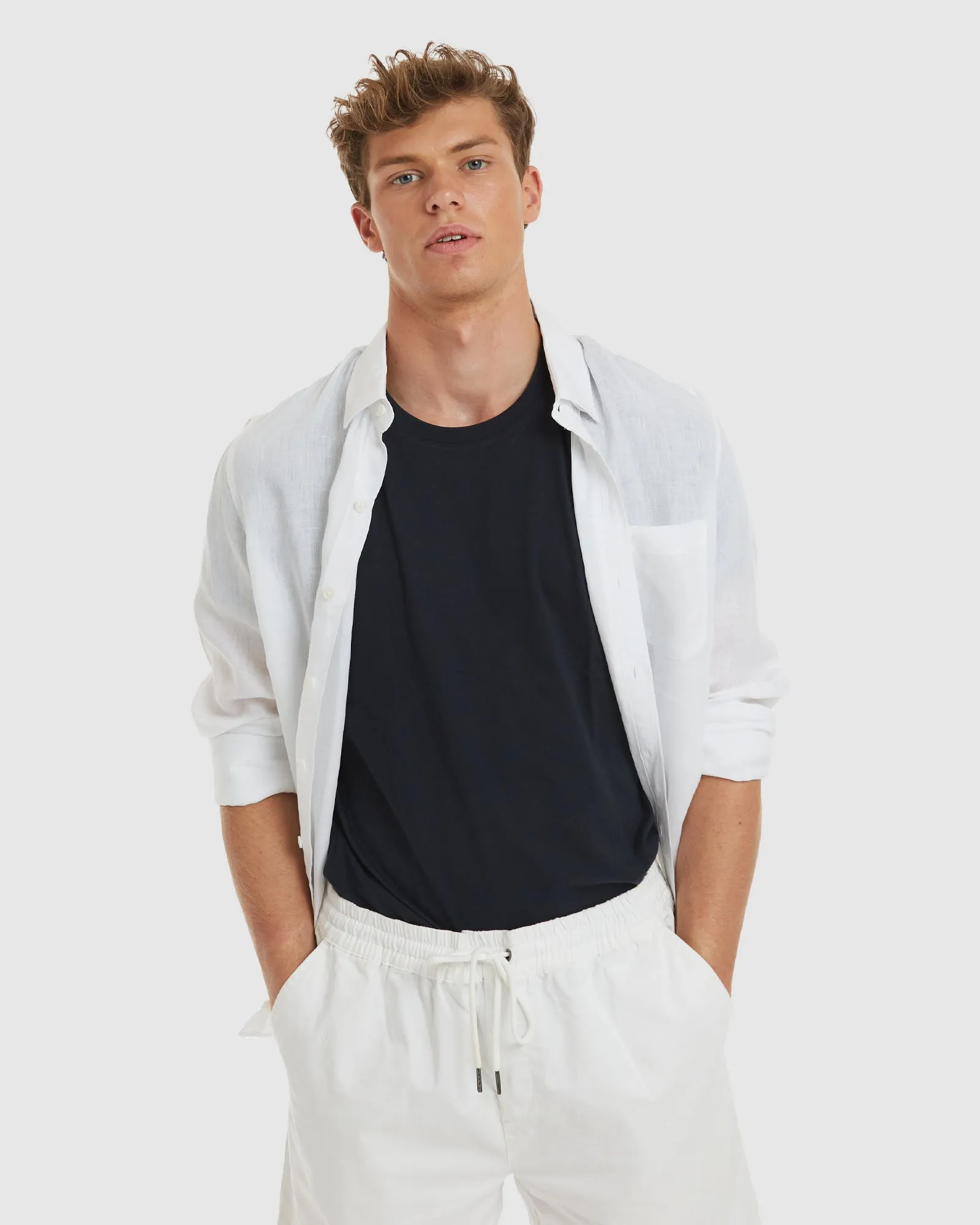 Tulum-Casual White Linen Shirt Long Sleeve