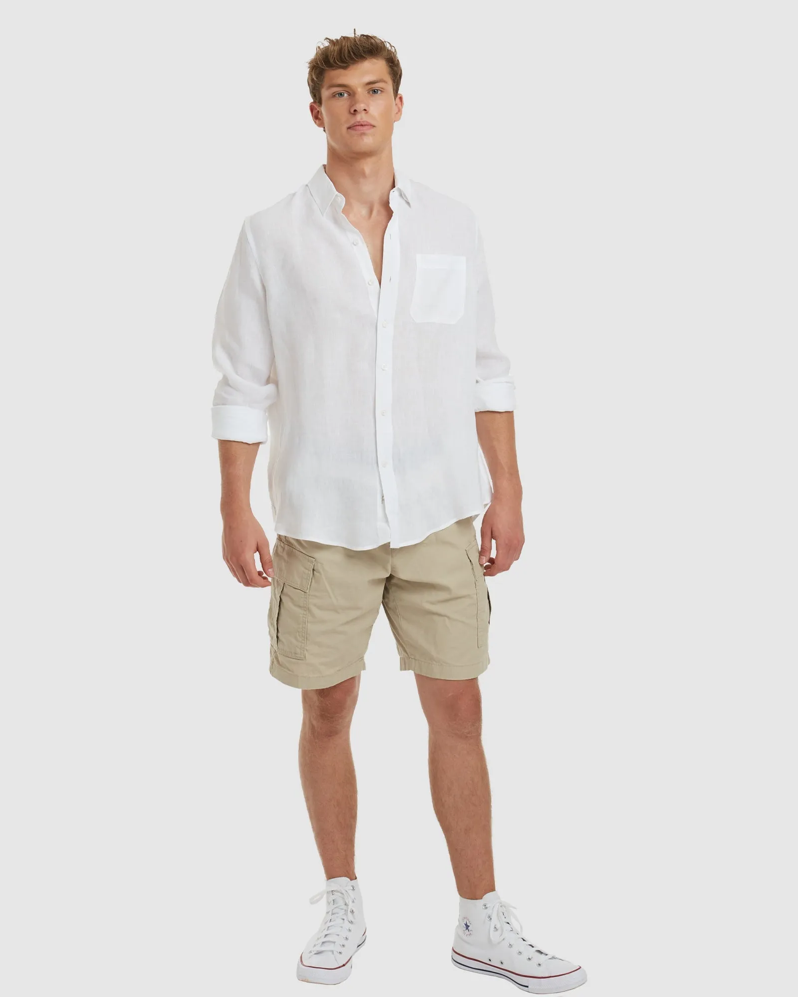 Tulum-Casual White Linen Shirt Long Sleeve