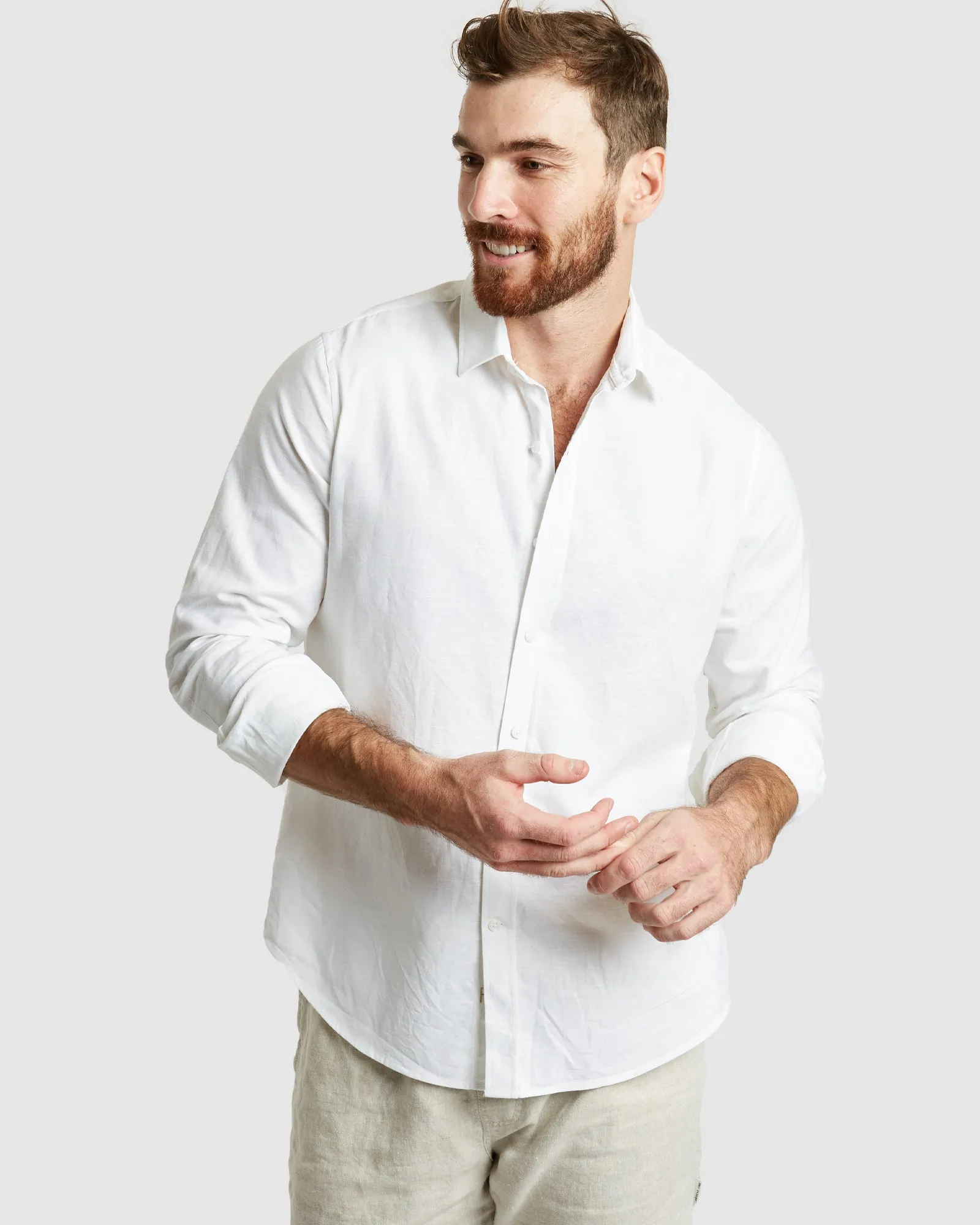 Tulum-Casual White Linen Shirt Long Sleeve