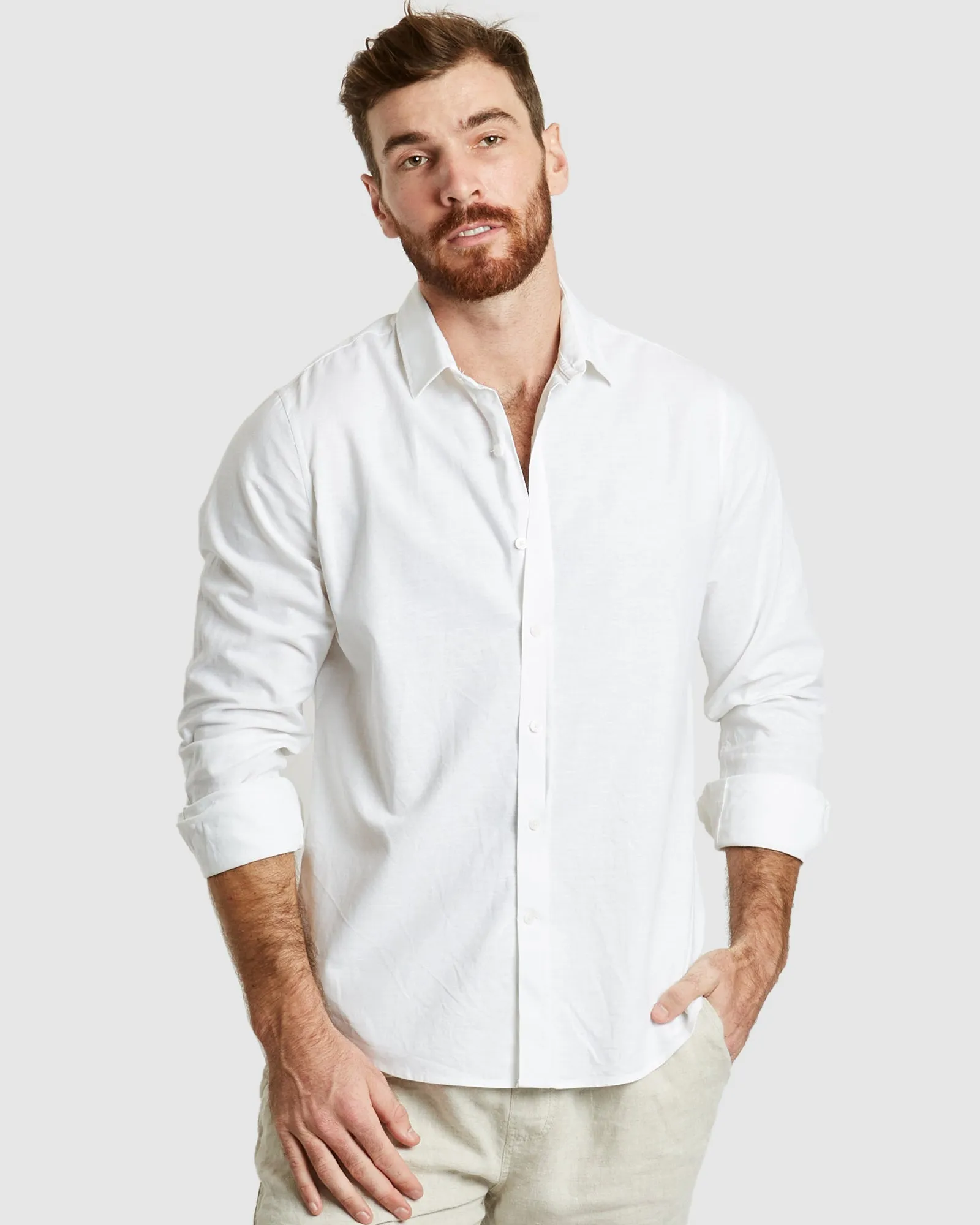 Tulum-Casual White Linen Shirt Long Sleeve