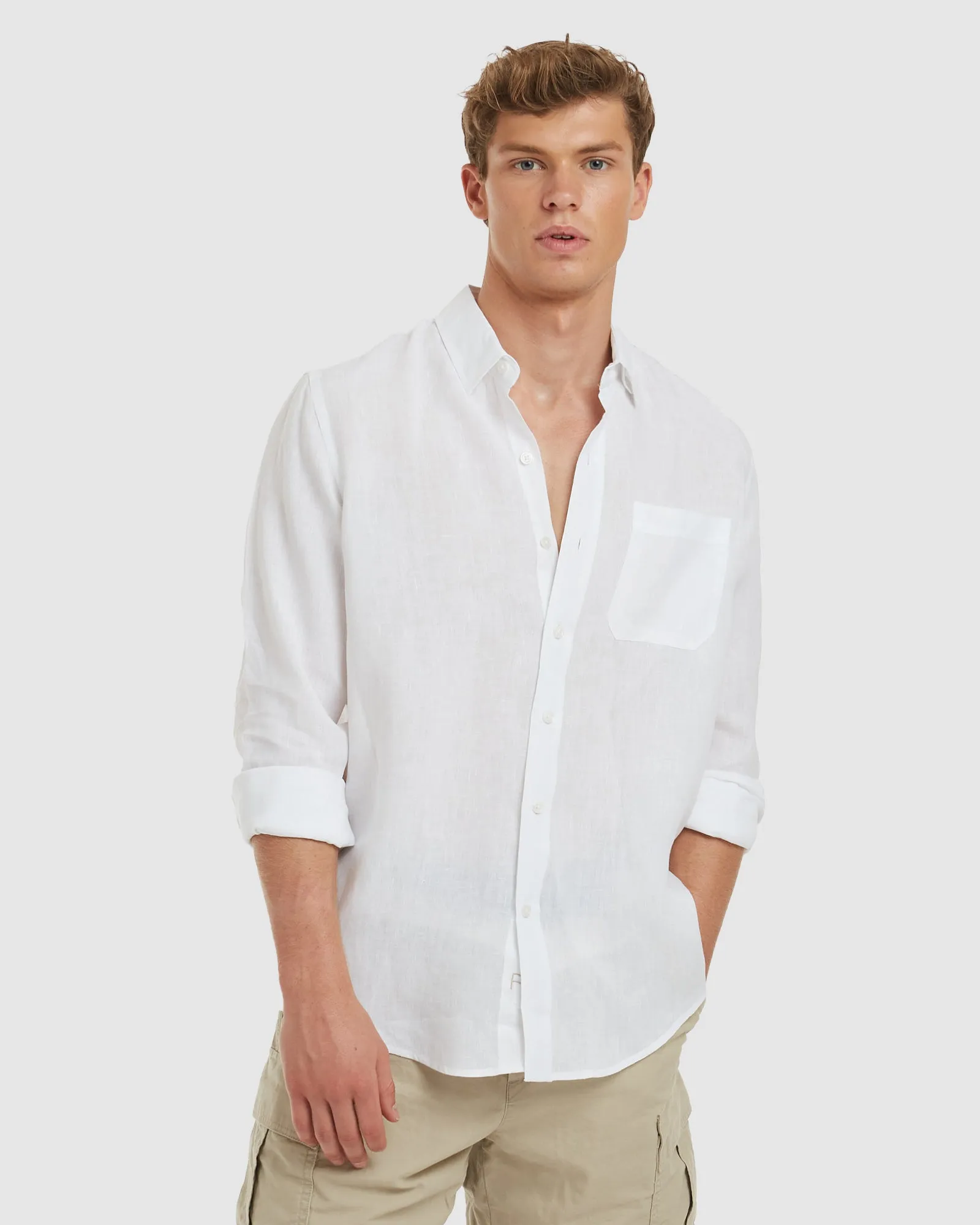 Tulum-Casual White Linen Shirt Long Sleeve