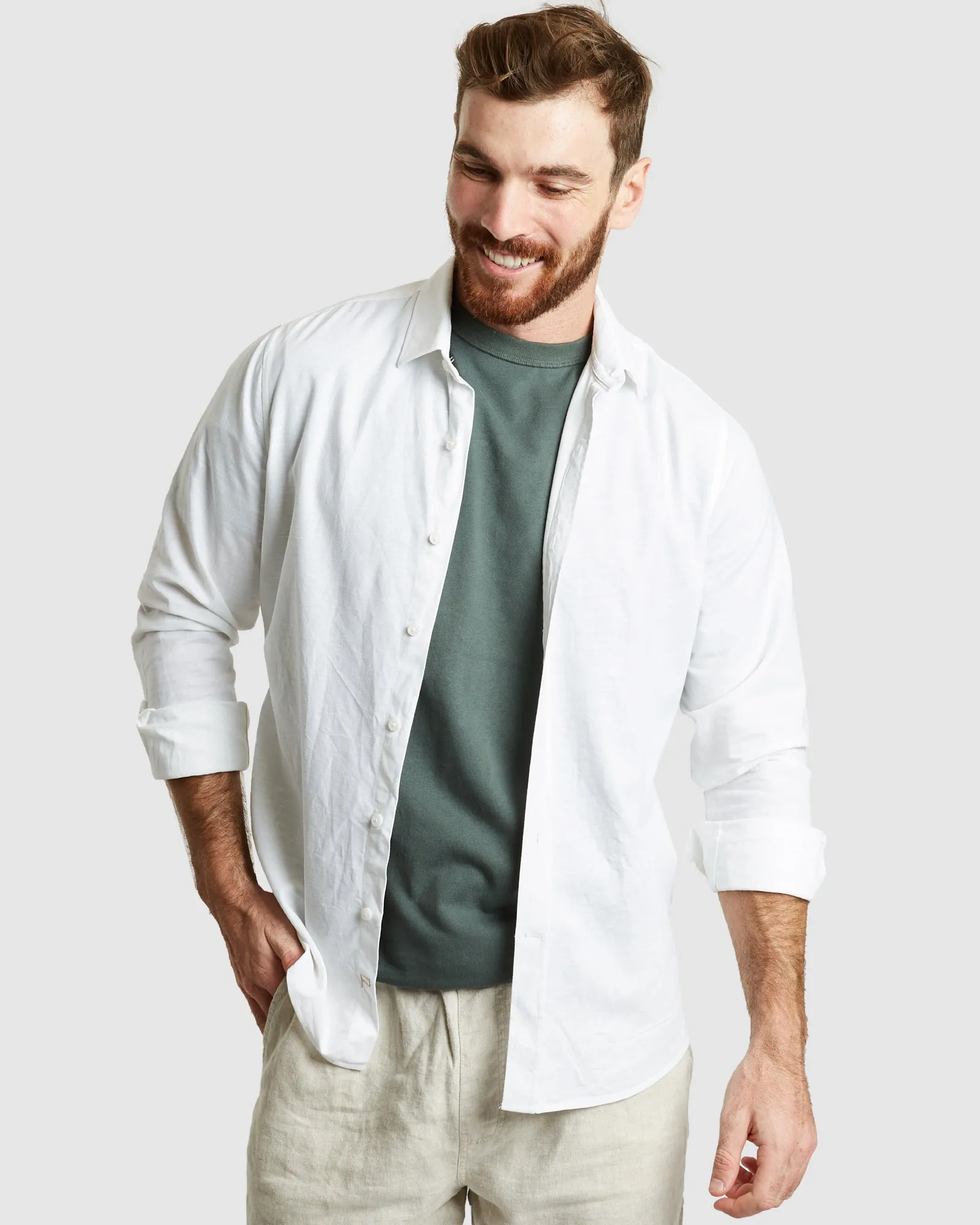 Tulum-Casual White Linen Shirt Long Sleeve