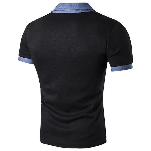 Turn down Collar Short Sleeve Spring Summer Fashion Front Pocket Polo Shirt