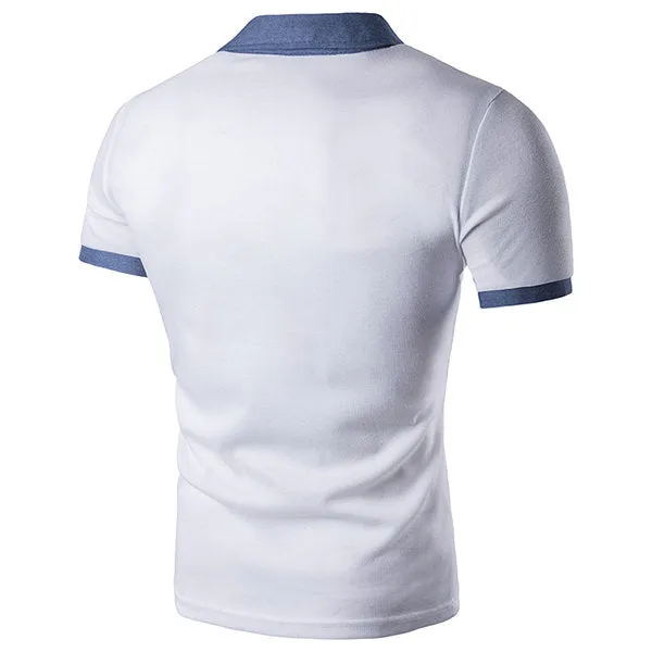 Turn down Collar Short Sleeve Spring Summer Fashion Front Pocket Polo Shirt