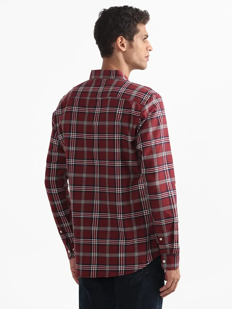 WES Casuals Checked Wine Relaxed-Fit Shirt