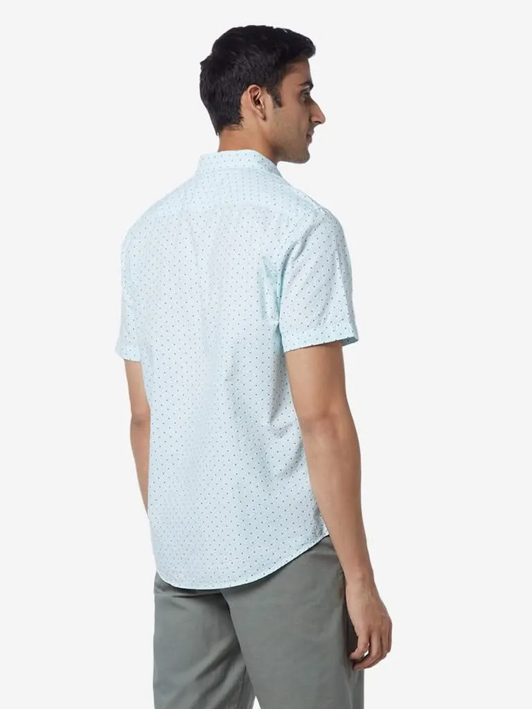 WES Casuals Mint Relaxed-Fit Dotted Shirt