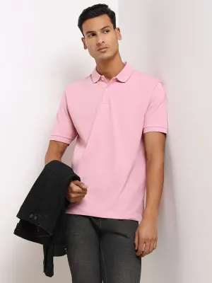 WES Casuals Pink Cotton Blend Relaxed Fit Polo T-Shirt