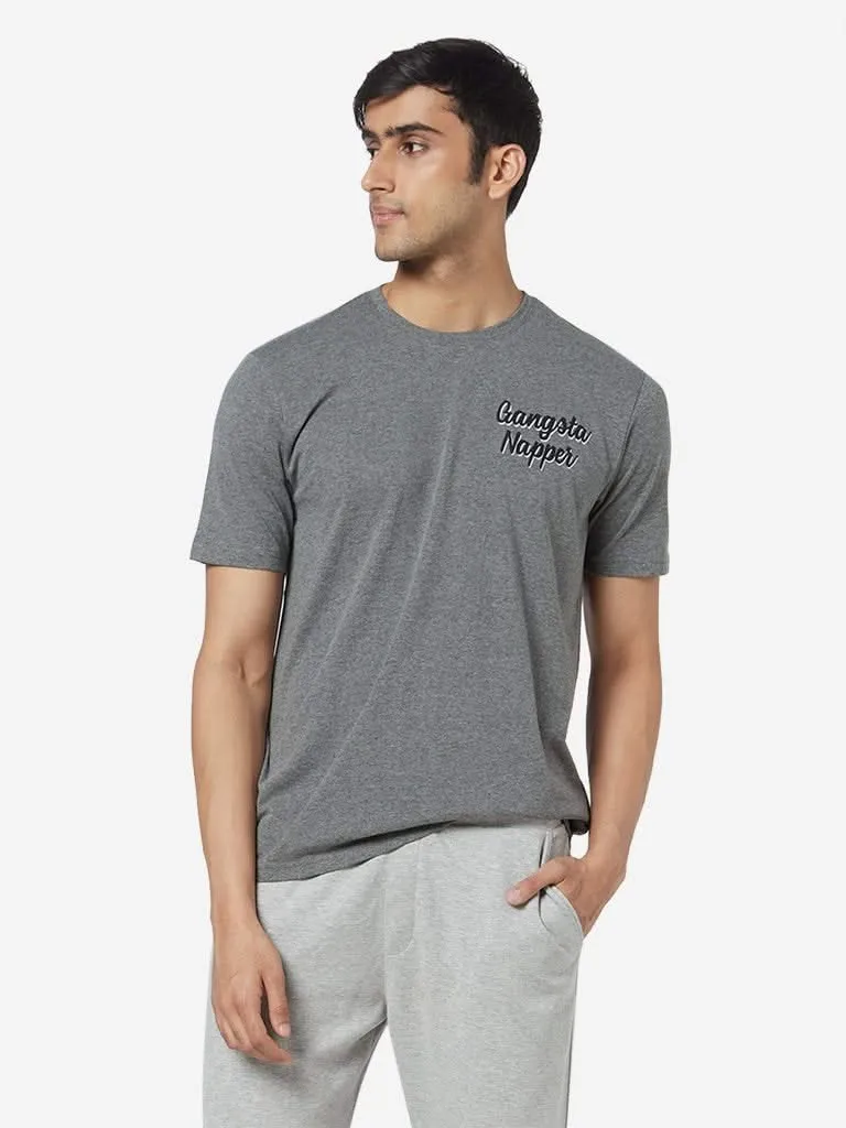 WES Lounge Grey Relaxed-Fit Typographic T-Shirt