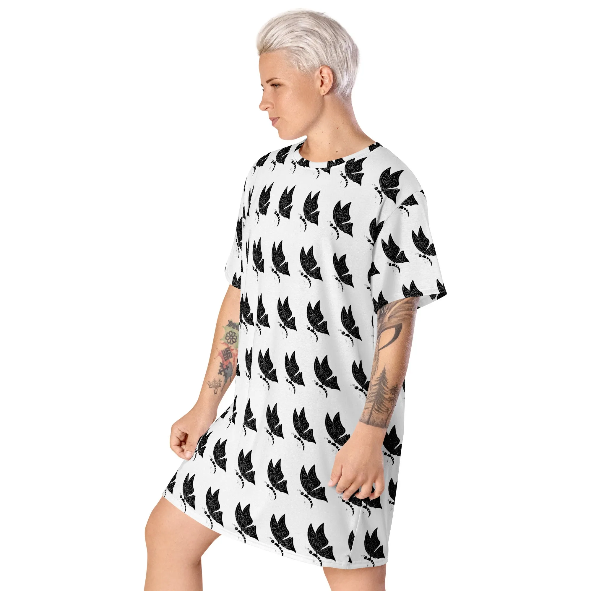 White Comfy T-Shirt Dress I Artistic Printed T-Shirt Dress | Unique Fashion at Apparelhue