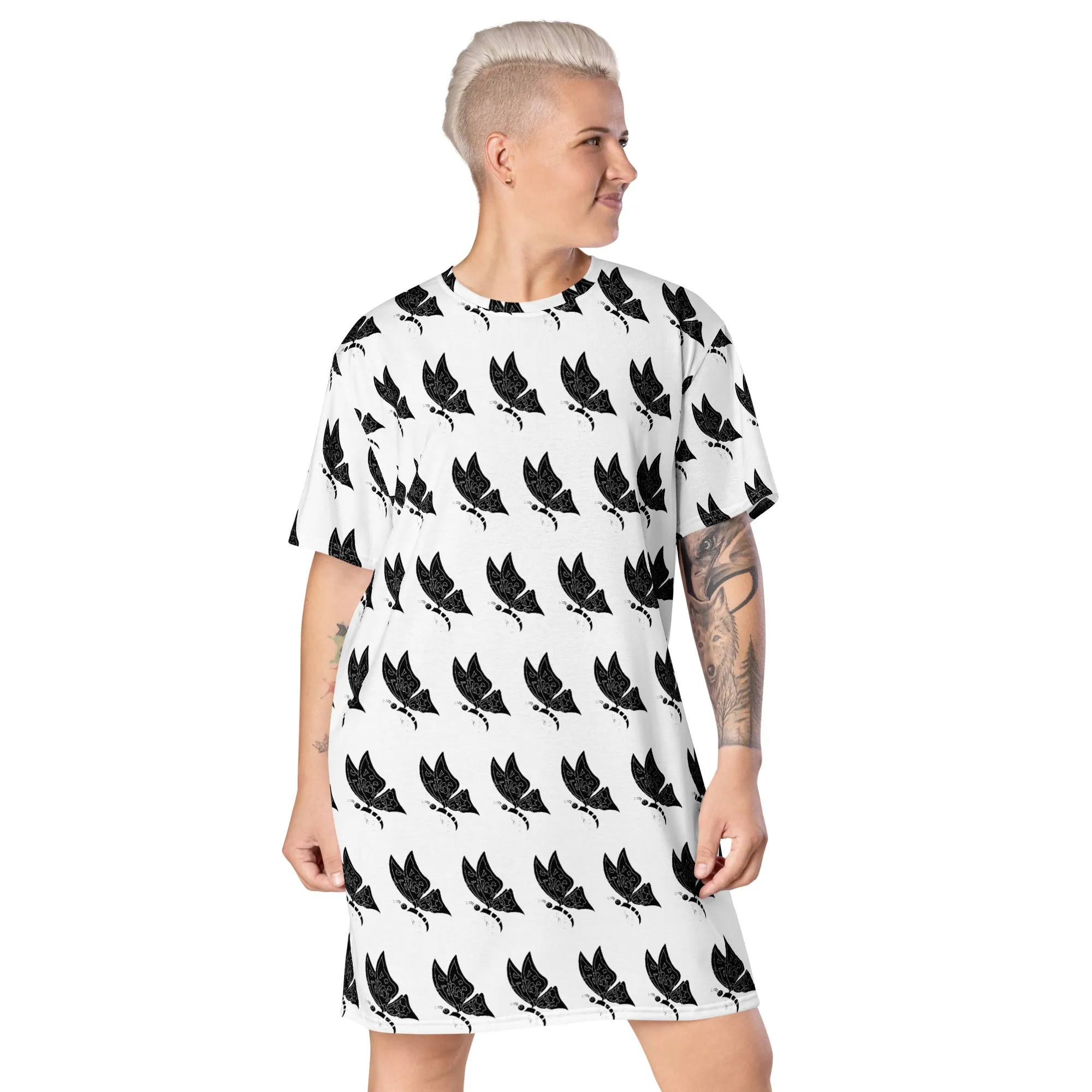 White Comfy T-Shirt Dress I Artistic Printed T-Shirt Dress | Unique Fashion at Apparelhue