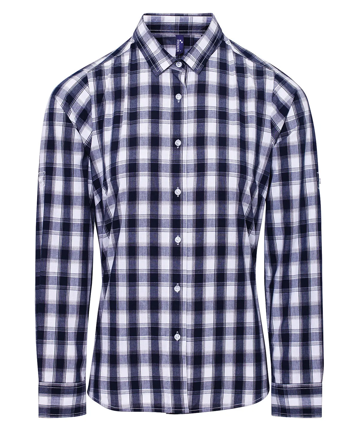 White/Navy - Women's Mulligan check cotton long sleeve shirt