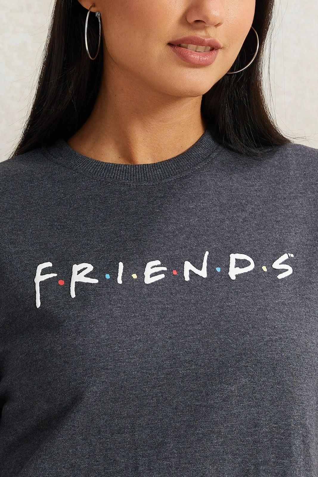 Women Charcoal Friends Oversized Printed T-Shirt