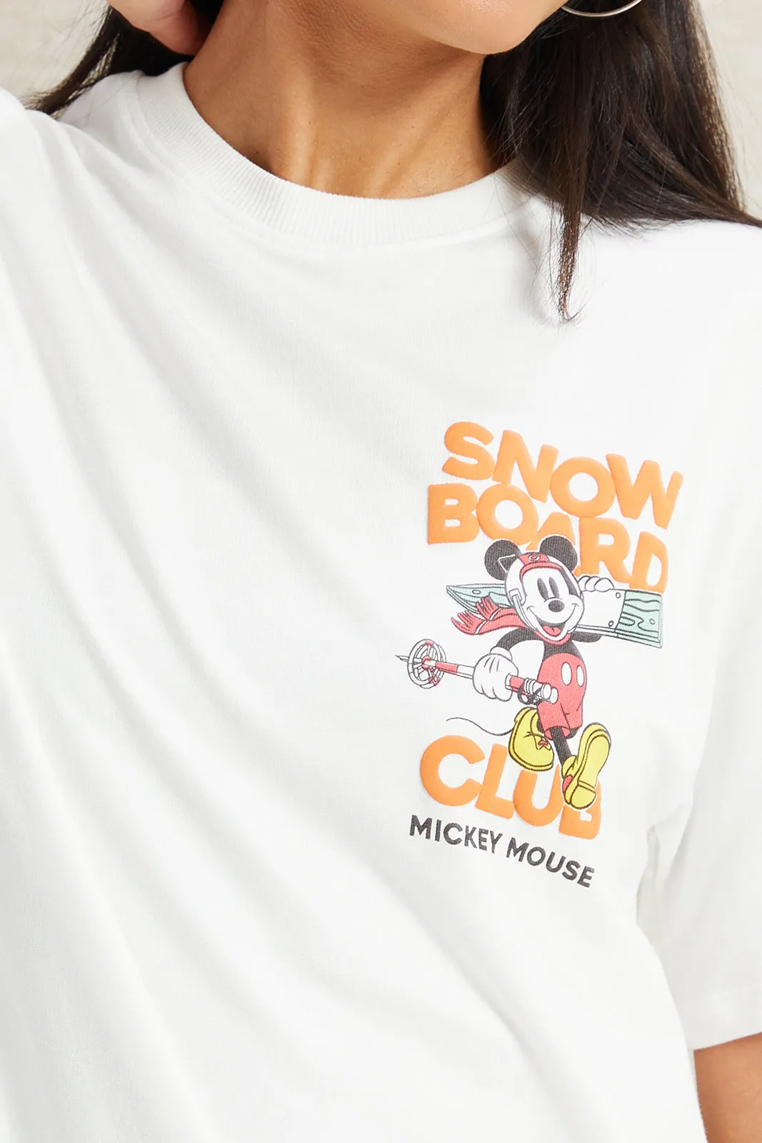 Women Ivory Mickey Mouse Printed T-Shirt