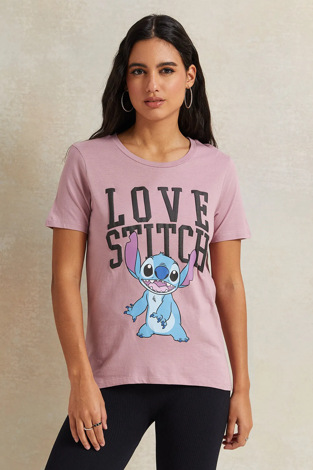 Women Mauve Stitch Printed T-Shirt