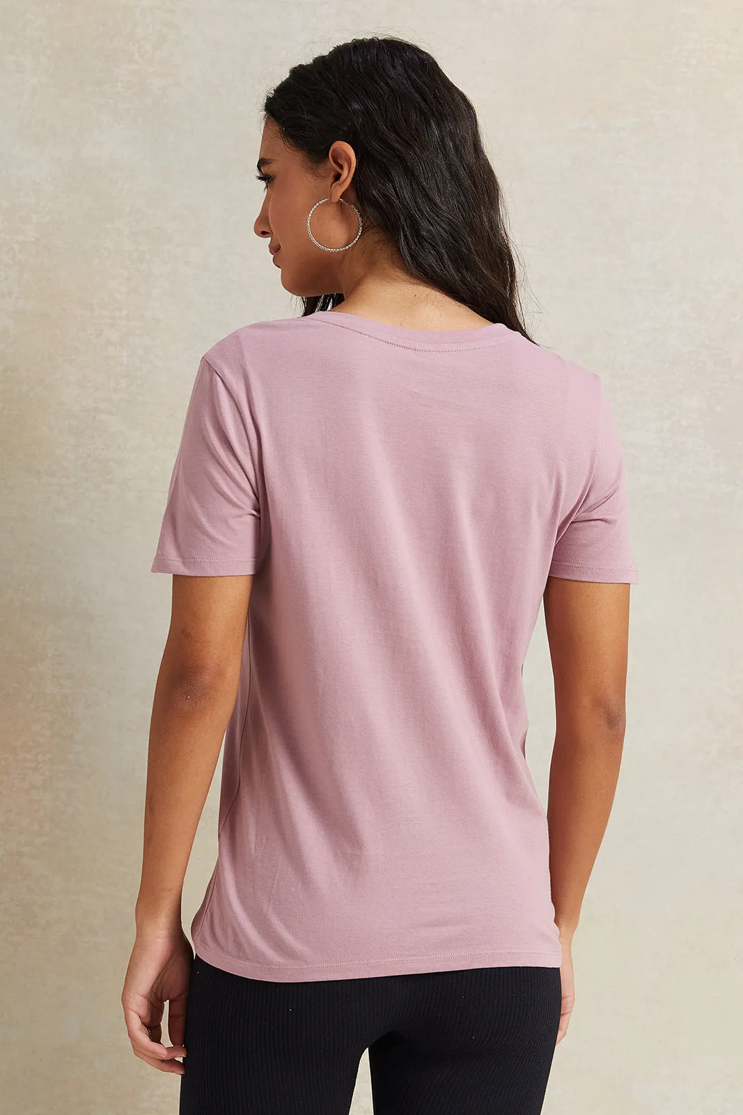 Women Mauve Stitch Printed T-Shirt