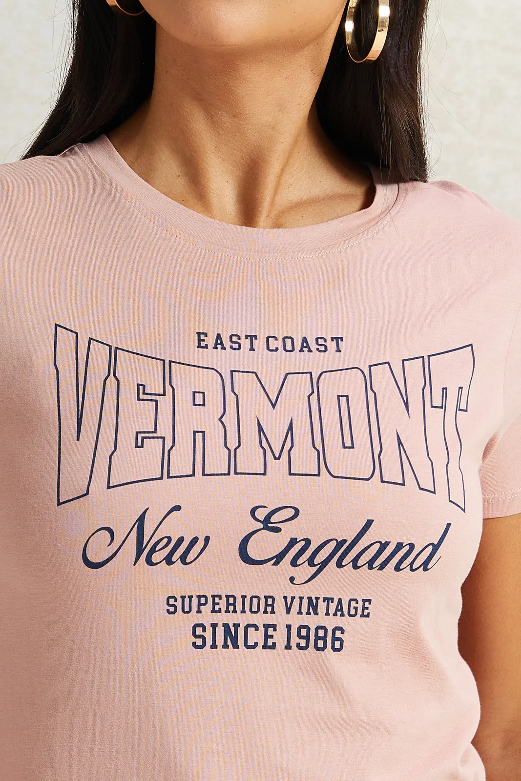 Women Pink Vermont Printed T-Shirt