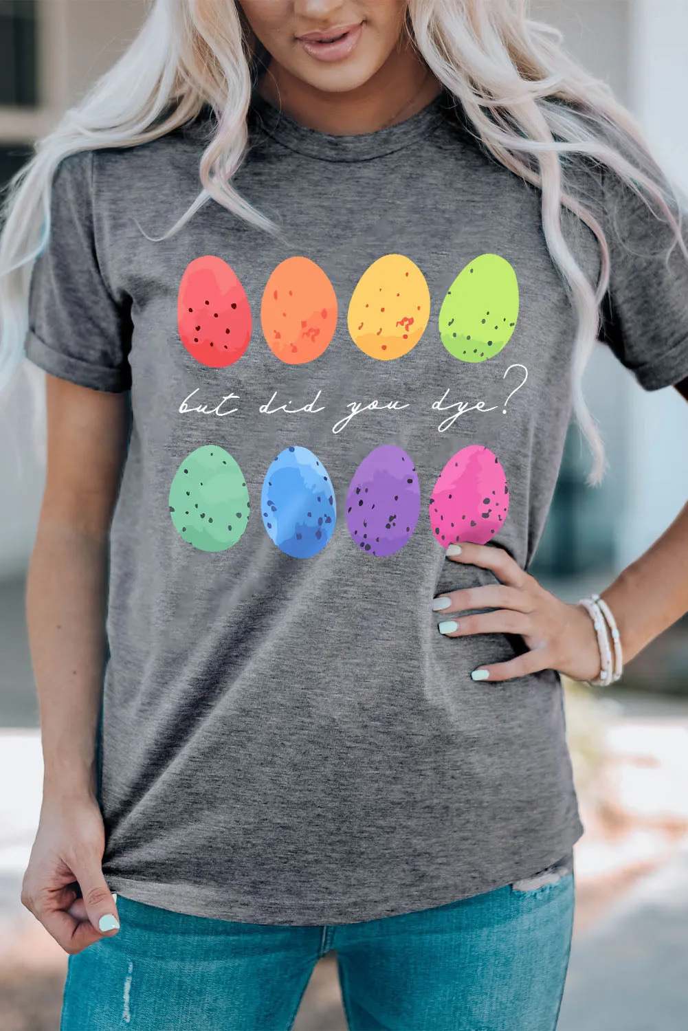 Women's Easter Eggs Print Casual Crew Neck